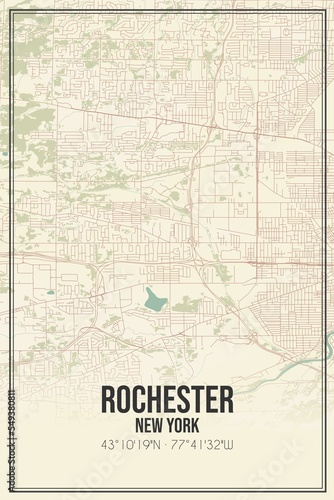 Retro US city map of Rochester, New York. Vintage street map. photo