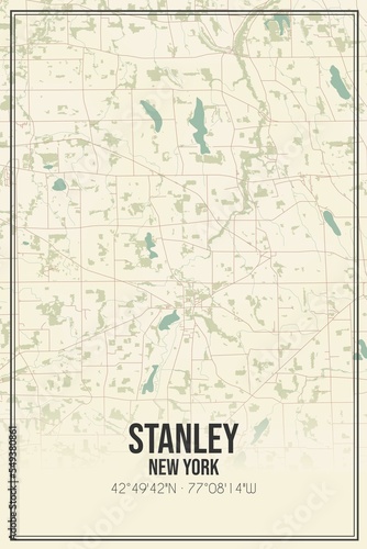 Retro US city map of Stanley  New York. Vintage street map.