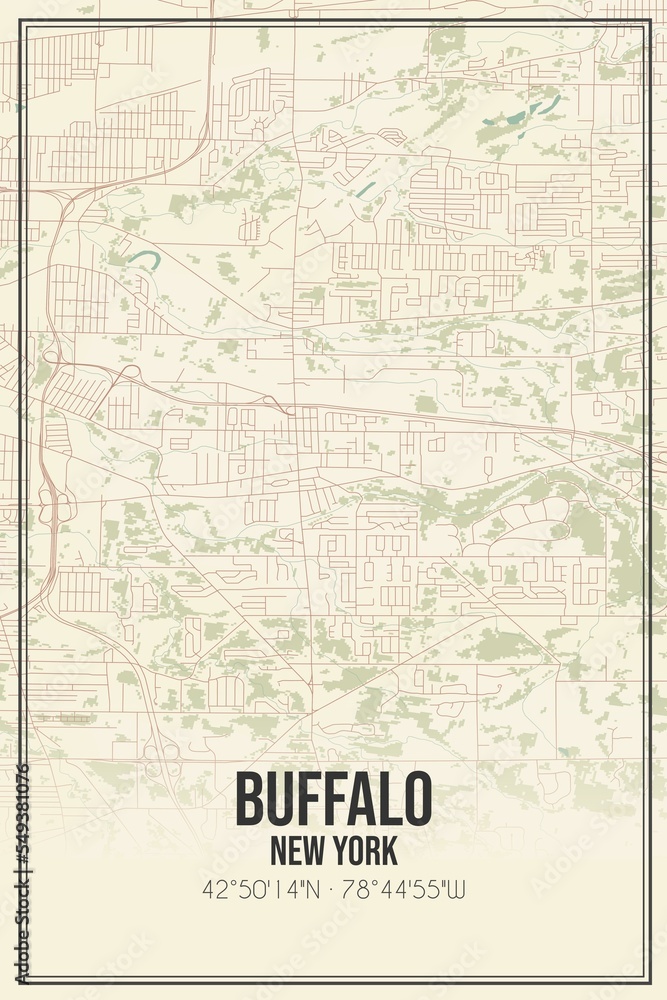 Retro US city map of Buffalo, New York. Vintage street map.