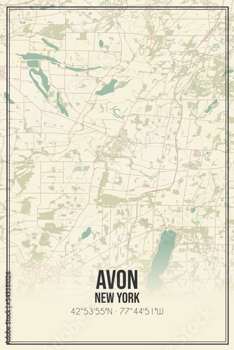 Retro US city map of Avon  New York. Vintage street map.