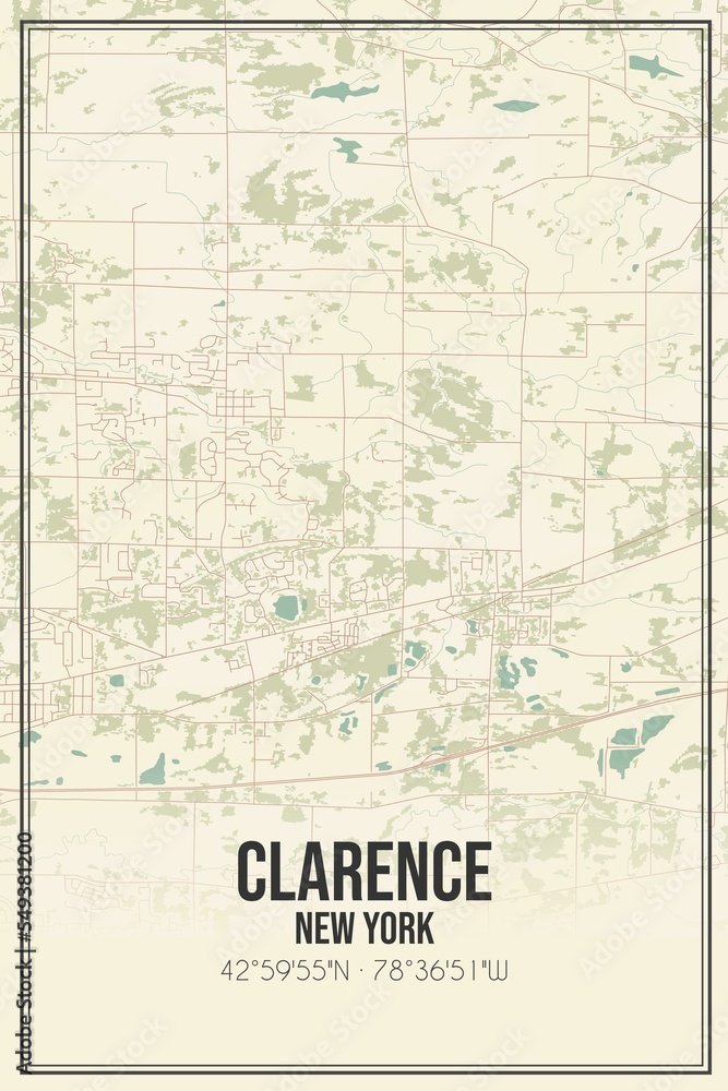 Retro US city map of Clarence, New York. Vintage street map.