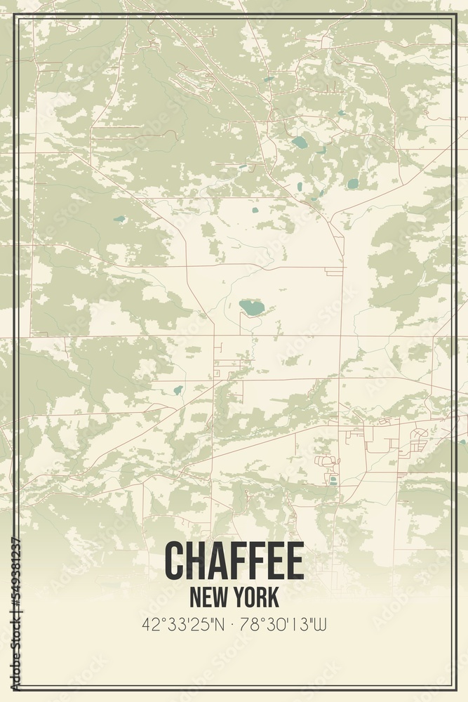 Retro US city map of Chaffee, New York. Vintage street map.