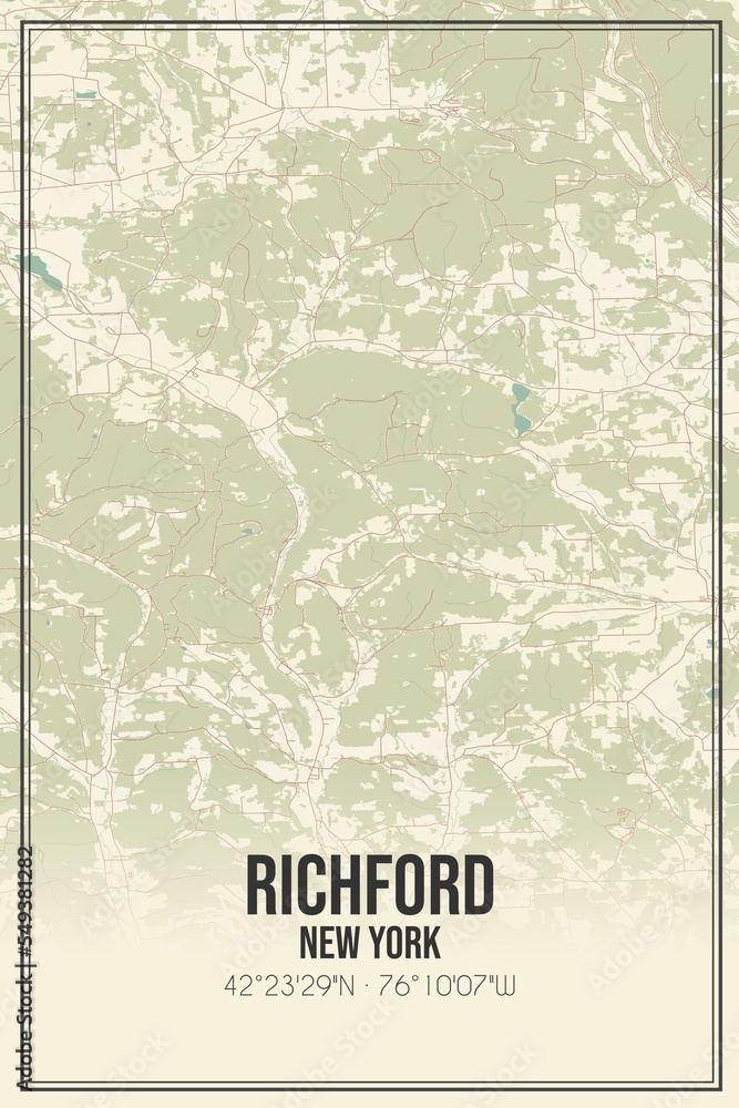 Retro US city map of Richford, New York. Vintage street map.