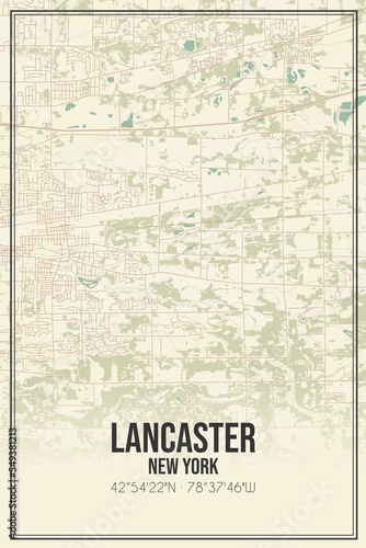 Fotografia Retro US city map of Lancaster, New York. Vintage street map.
