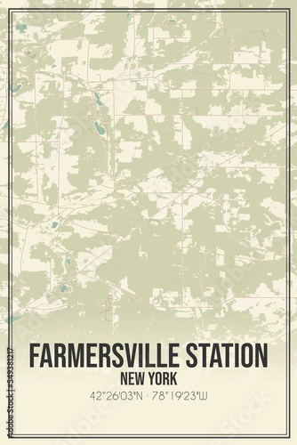 Retro US city map of Farmersville Station, New York. Vintage street map. photo