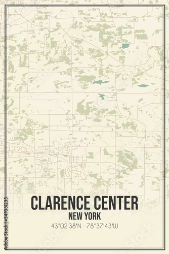 Retro US city map of Clarence Center, New York. Vintage street map.