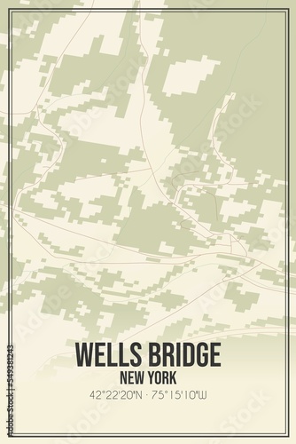 Retro US city map of Wells Bridge  New York. Vintage street map.