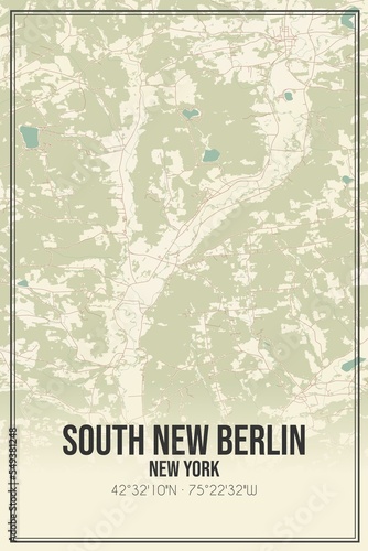 Retro US city map of South New Berlin, New York. Vintage street map. photo