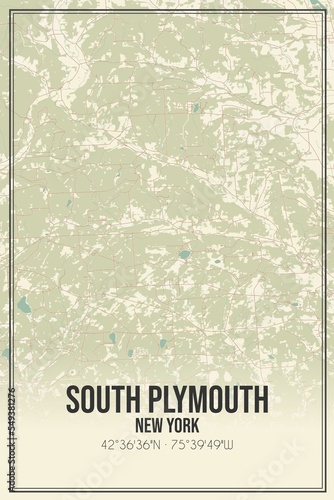 Retro US city map of South Plymouth, New York. Vintage street map. photo