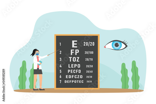Female doctor doing eyesight test with alphabet