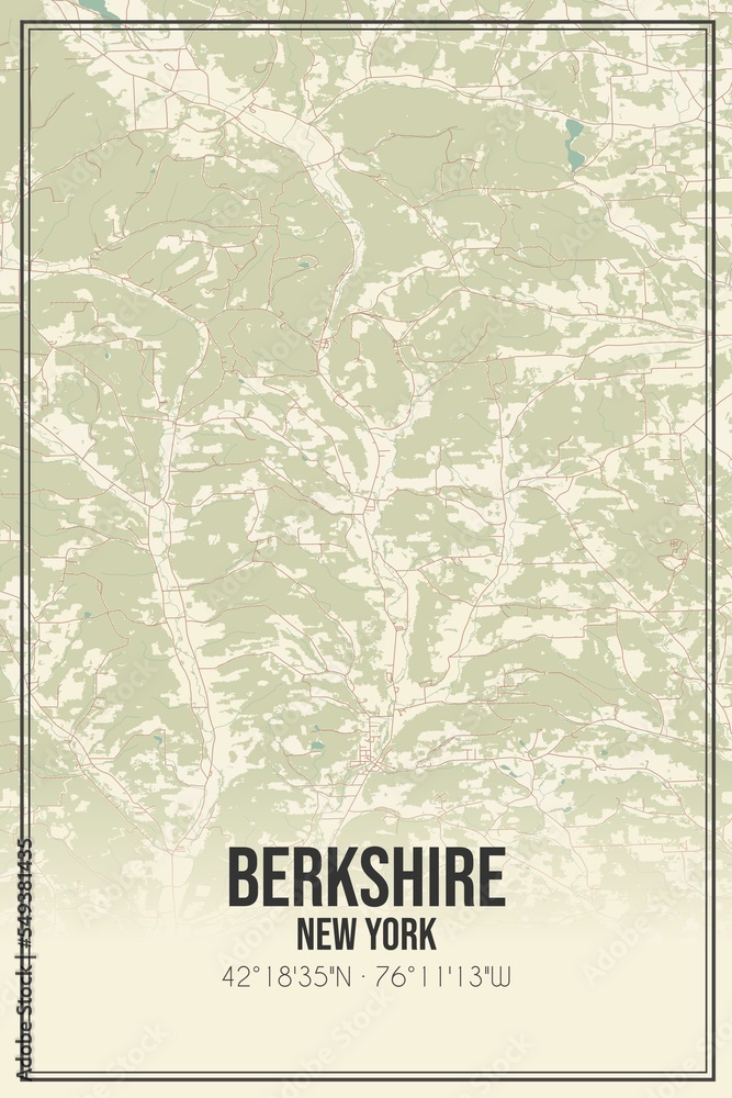 Retro US city map of Berkshire, New York. Vintage street map.