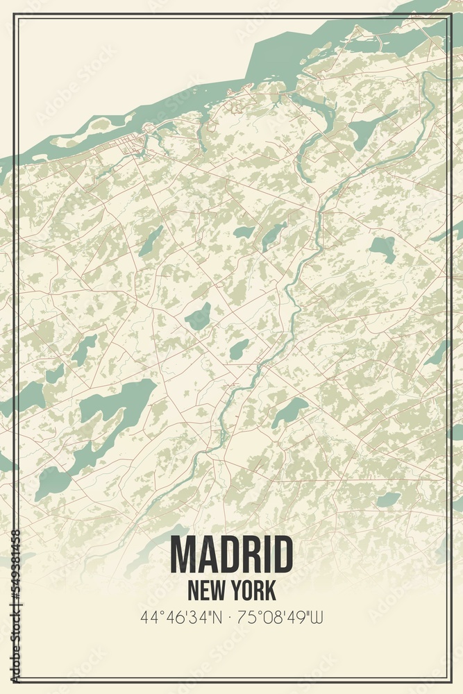 Retro US city map of Madrid, New York. Vintage street map.