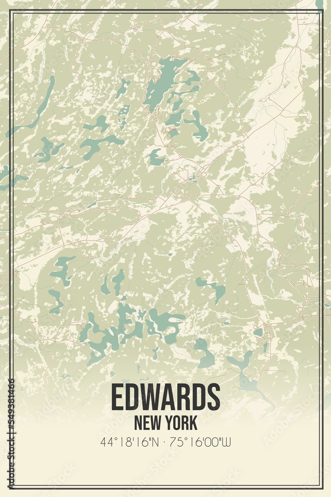 Retro US city map of Edwards, New York. Vintage street map.