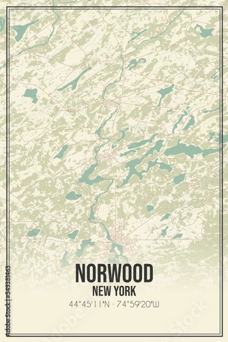 Retro US city map of Norwood, New York. Vintage street map. photo