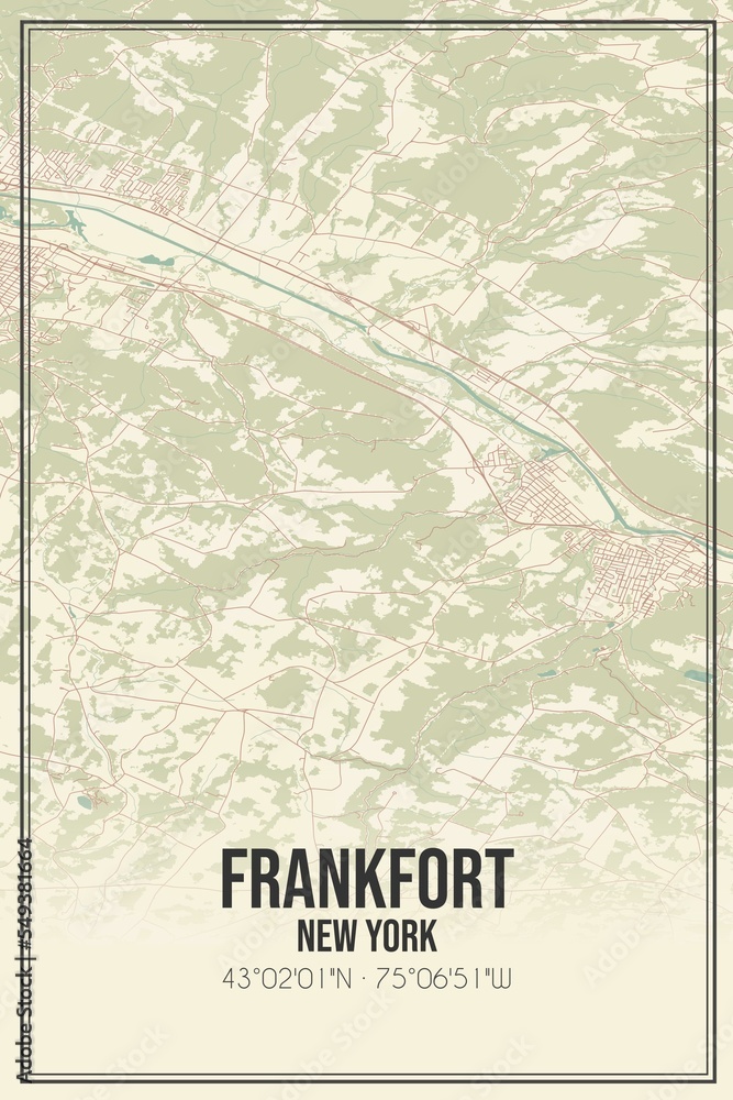 Retro US city map of Frankfort, New York. Vintage street map.