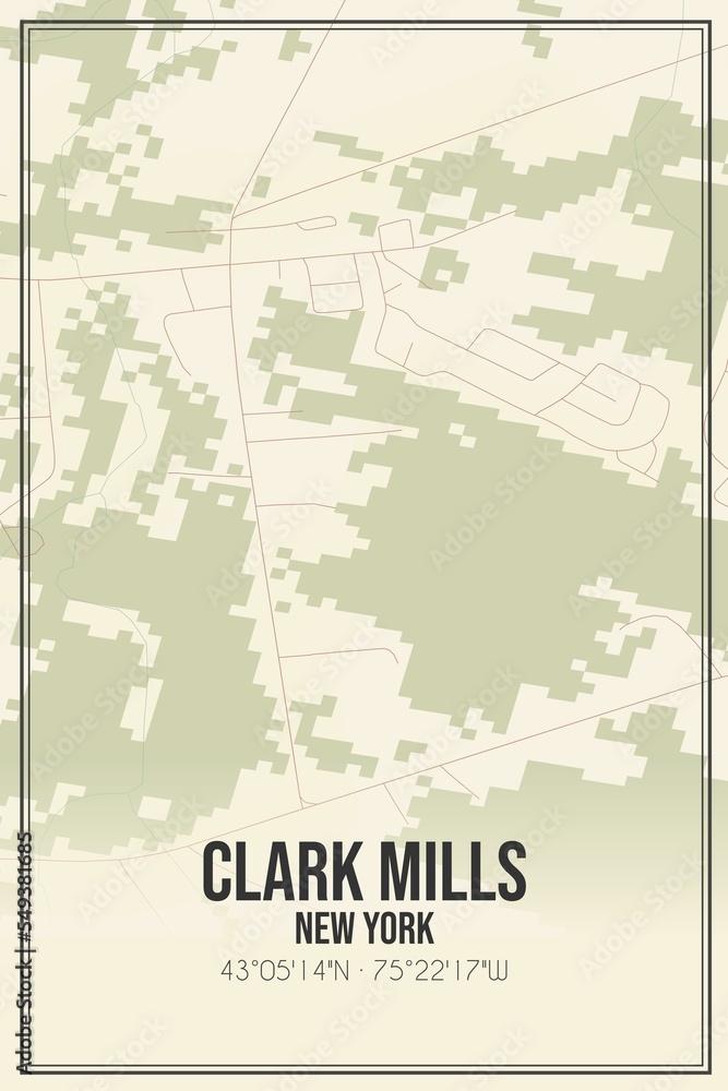 Retro US city map of Clark Mills, New York. Vintage street map.