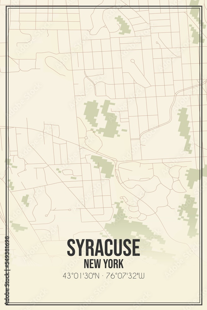 Retro US city map of Syracuse, New York. Vintage street map.