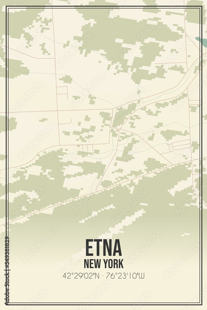 Retro US city map of Etna, New York. Vintage street map.