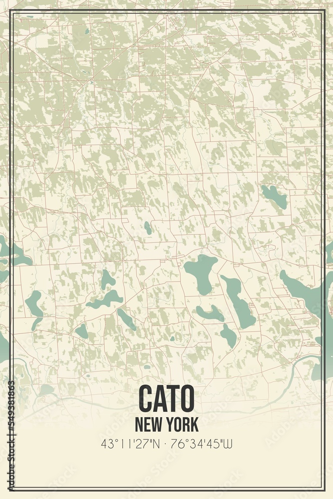 Retro US city map of Cato, New York. Vintage street map. Stock