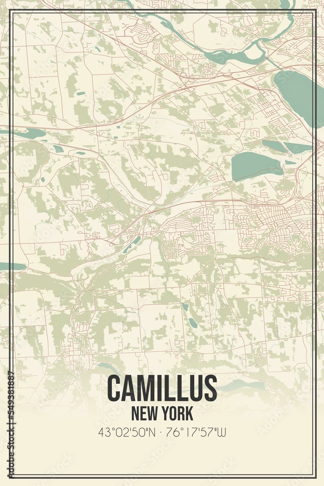 Fototapeta premium Retro US city map of Camillus, New York. Vintage street map.