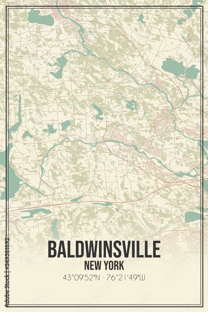 Retro US city map of Baldwinsville, New York. Vintage street map.