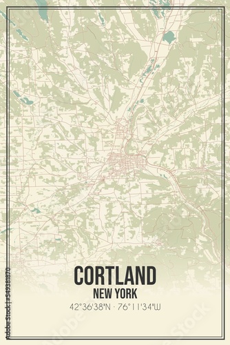 Retro US city map of Cortland, New York. Vintage street map. photo