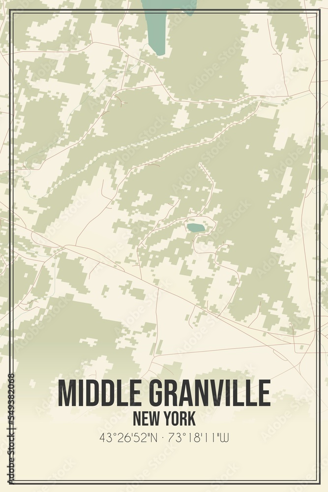 Retro US city map of Middle Granville, New York. Vintage street map.