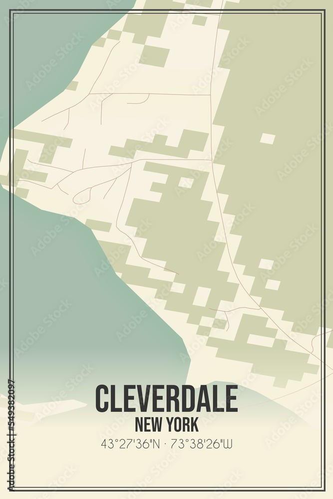 Retro US city map of Cleverdale, New York. Vintage street map.