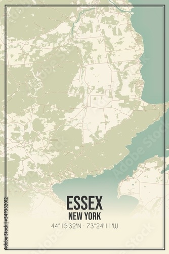 Retro US city map of Essex  New York. Vintage street map.
