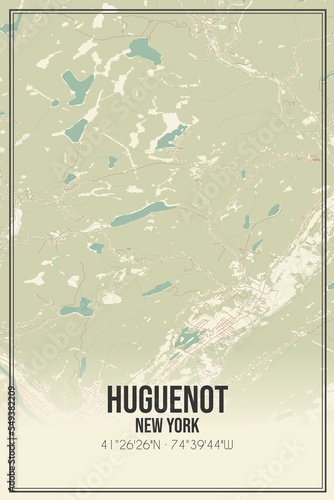 Fotografie, Tablou Retro US city map of Huguenot, New York. Vintage street map.
