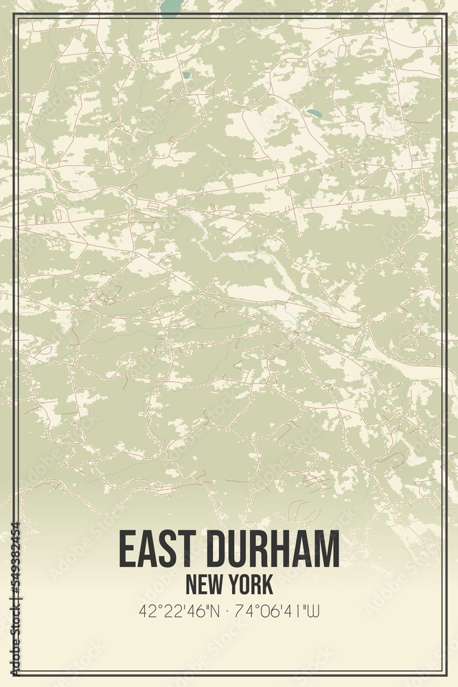 Retro US city map of East Durham, New York. Vintage street map.