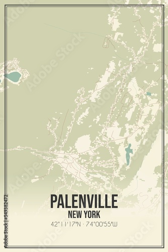 Retro US city map of Palenville, New York. Vintage street map. photo