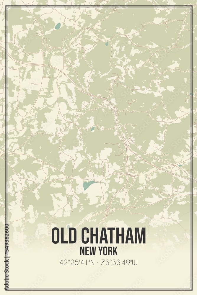 Retro US city map of Old Chatham, New York. Vintage street map.