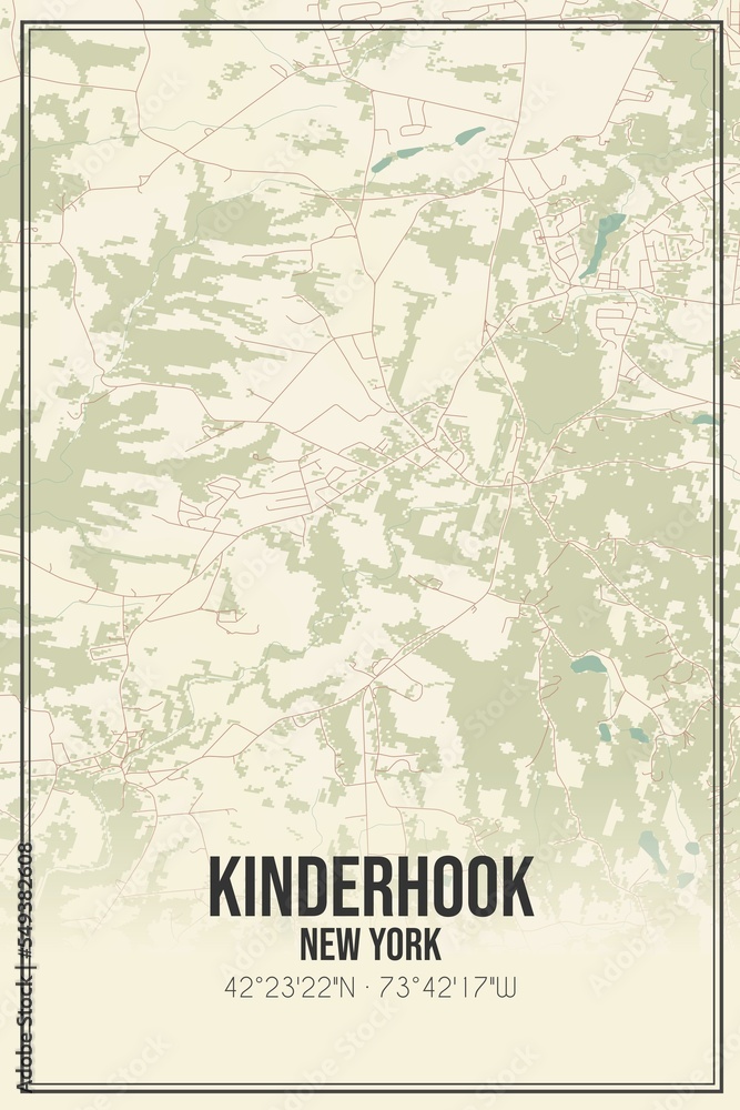 Retro US city map of Kinderhook, New York. Vintage street map.