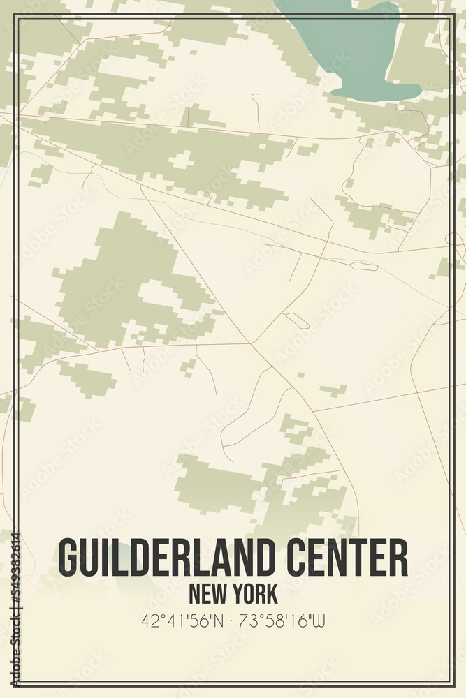 Retro US city map of Guilderland Center, New York. Vintage street map.