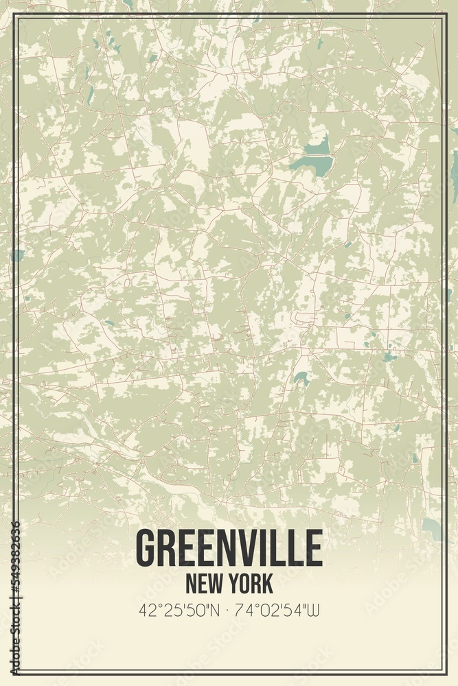 Retro US city map of Greenville, New York. Vintage street map.