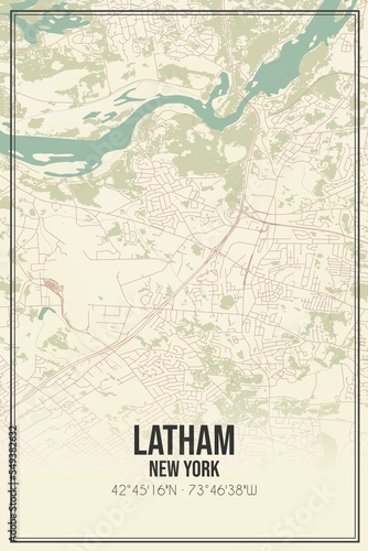 Retro US city map of Latham, New York. Vintage street map. © Rezona