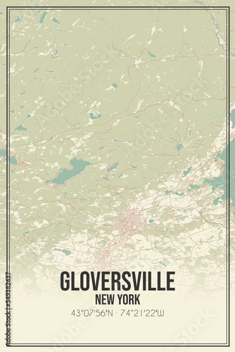 Retro US city map of Gloversville, New York. Vintage street map. photo