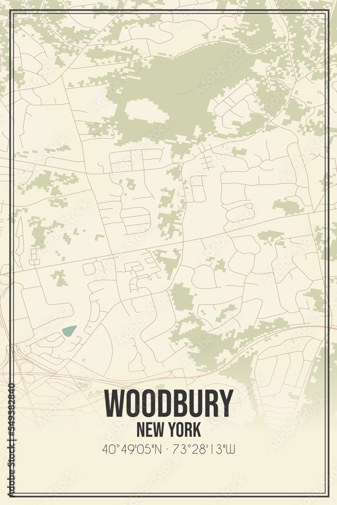 Retro US city map of Woodbury, New York. Vintage street map.