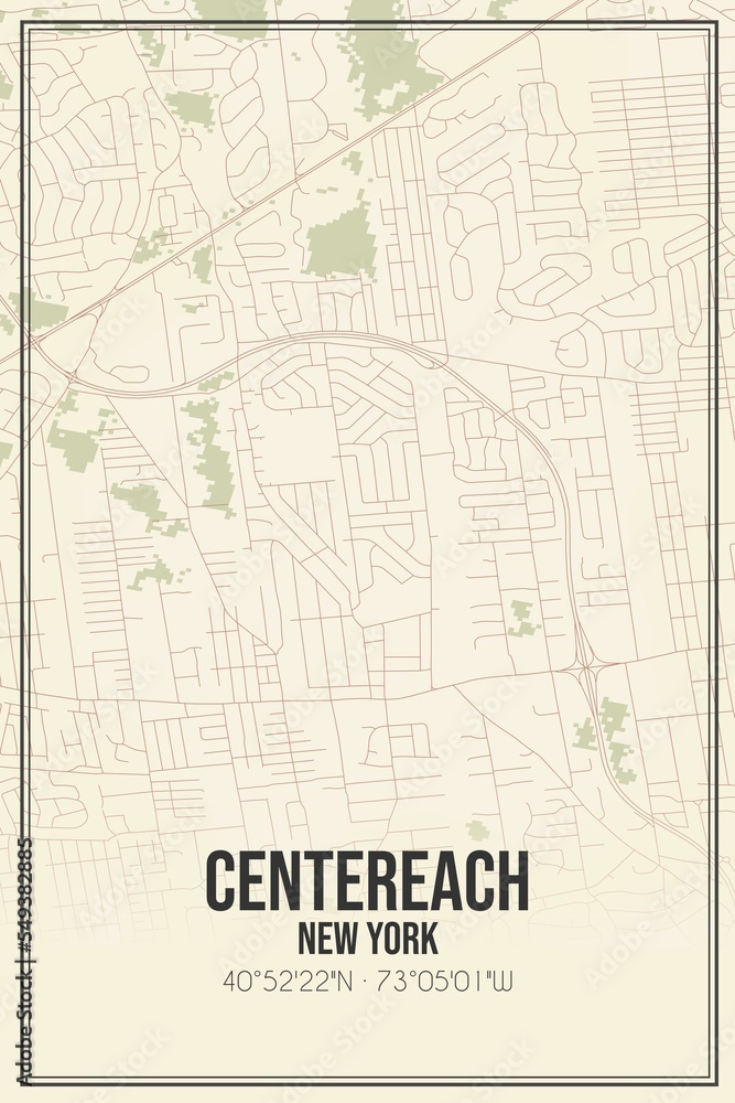 Retro US city map of Centereach, New York. Vintage street map.