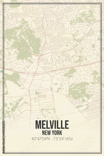 Retro US city map of Melville, New York. Vintage street map. photo