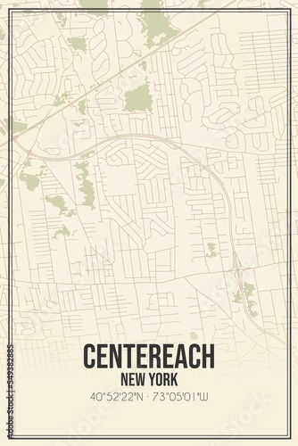 Retro US city map of Centereach  New York. Vintage street map.