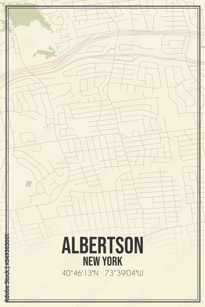 Retro US city map of Albertson, New York. Vintage street map.