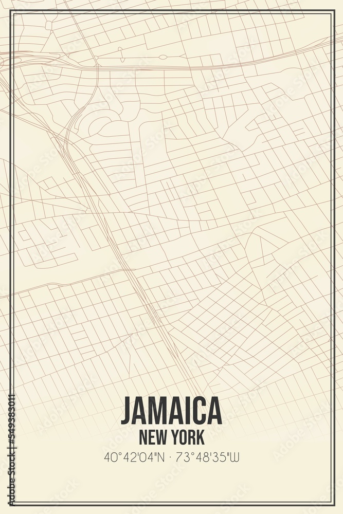 Retro US city map of Jamaica, New York. Vintage street map.