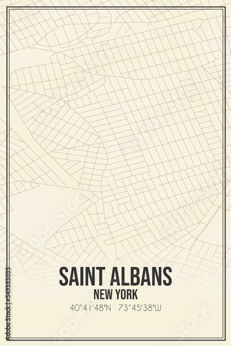Retro US city map of Saint Albans  New York. Vintage street map.