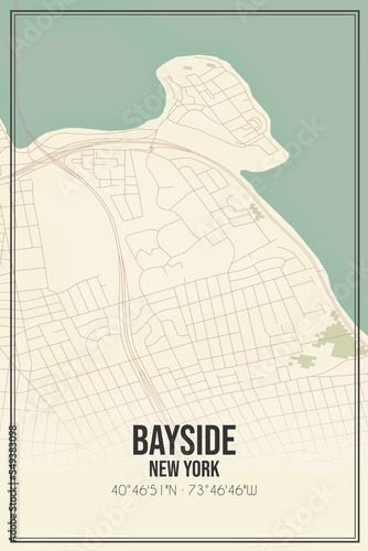 Retro US city map of Bayside, New York. Vintage street map. photo
