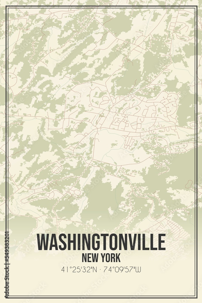 Retro US city map of Washingtonville, New York. Vintage street map.