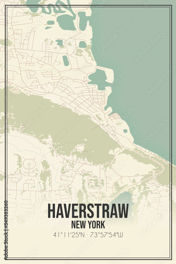Retro US city map of Haverstraw, New York. Vintage street map.