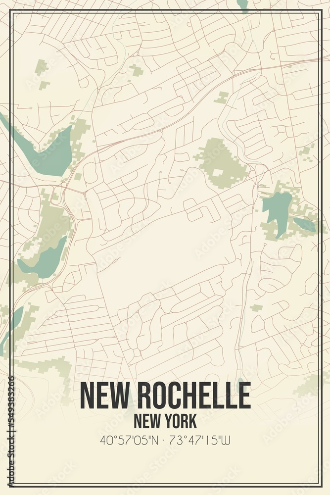 Retro US city map of New Rochelle, New York. Vintage street map.