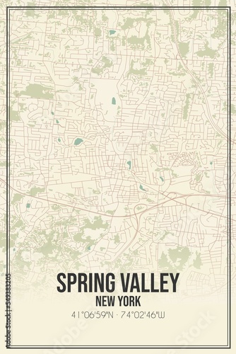 Retro US city map of Spring Valley  New York. Vintage street map.